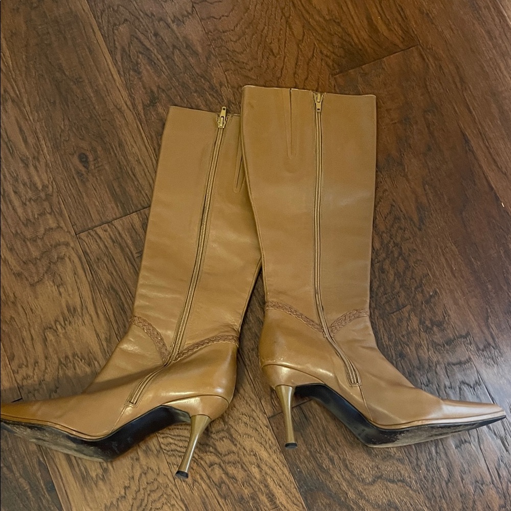 Via Spiga Tan Leather Knee-High Stiletto Boots - 9.5 - Picture 3 of 8